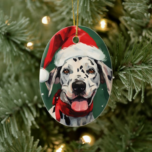 Dalmatian Christmas brush painting artwork Ceramic Tree Decoration (Tree)