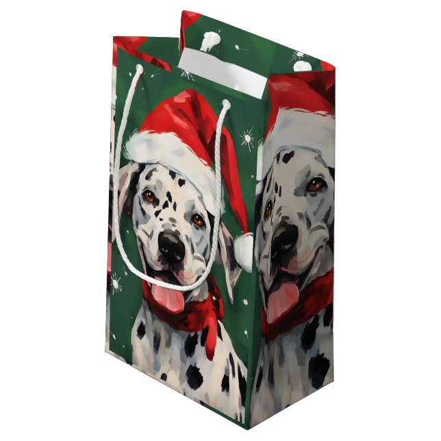 Dalmatian Christmas brush painting artwork Small Gift Bag (Back Angled)
