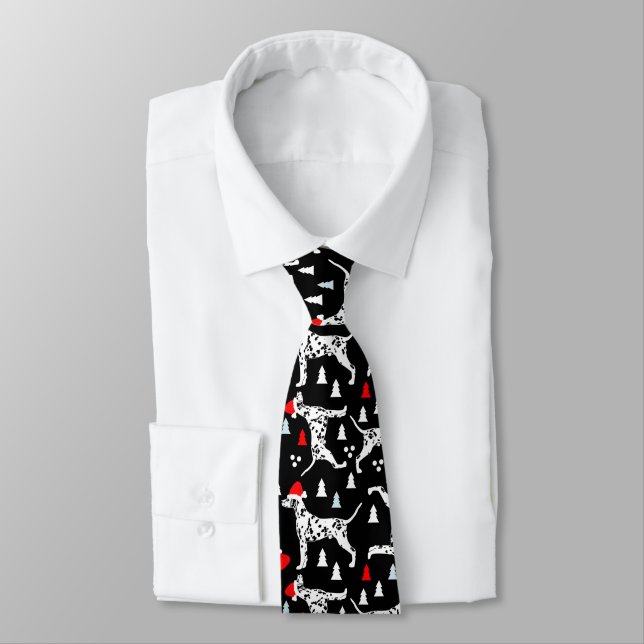 Dalmatian Christmas Holiday Black Santa Hat Dogs Tie (Tied)