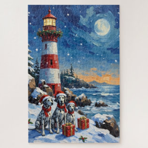 Dalmatian Christmas Lighthouse Holiday Jigsaw Puzzle