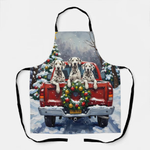 Dalmatian Christmas Red Truck Holiday Apron