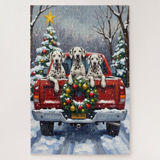 Dalmatian Christmas Red Truck Holiday Jigsaw Puzzle (Vertical)