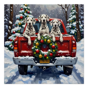 Dalmatian Christmas Red Truck Holiday Poster