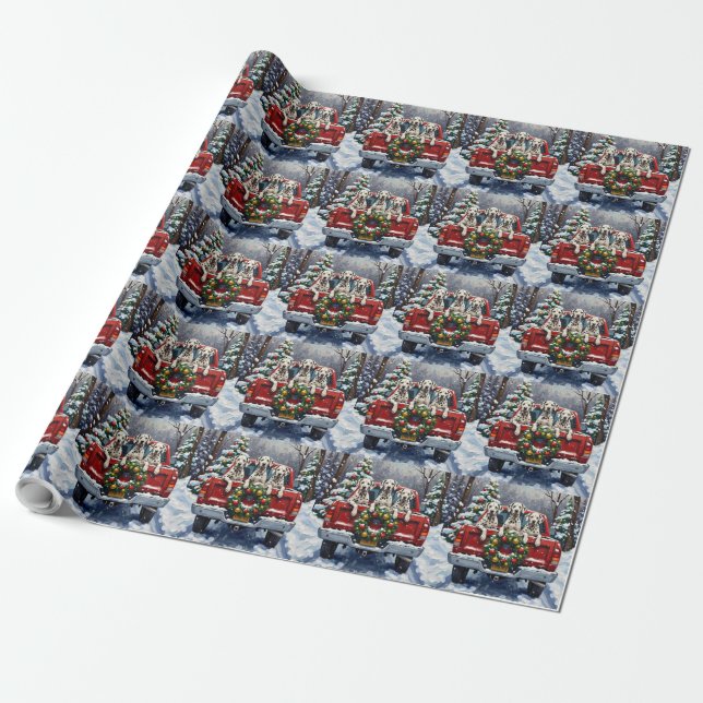 Dalmatian Christmas Red Truck Holiday Wrapping Paper (Unrolled)