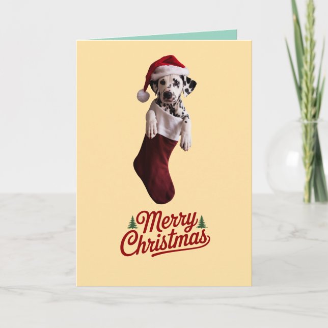 Dalmatian Christmas Stocking Holiday Card (Front)