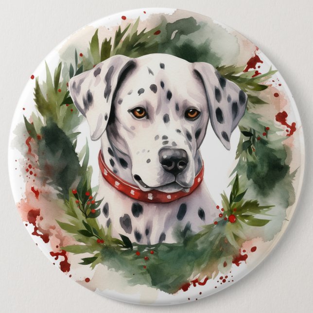 Dalmatian Christmas Wreath Festive Pup  6 Cm Round Badge (Front)