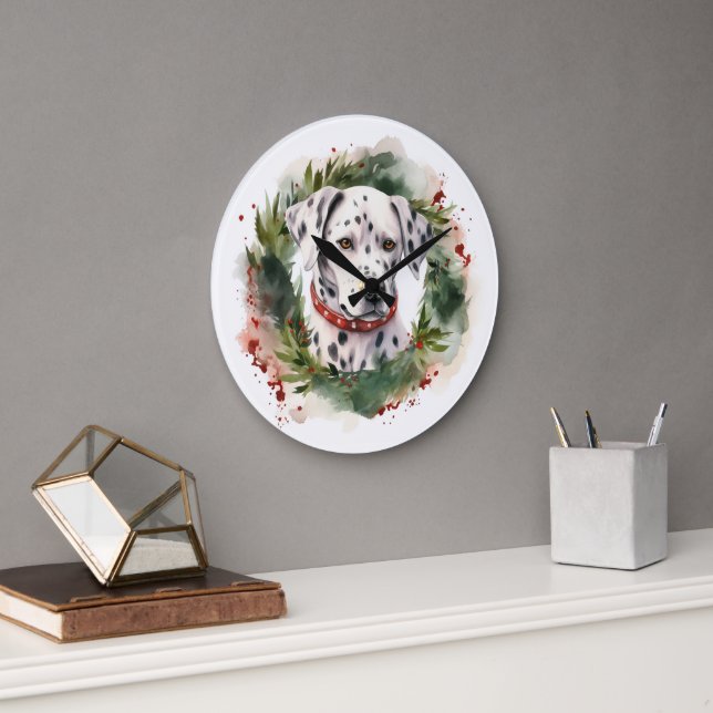 Dalmatian Christmas Wreath Festive Pup  Large Clock (Office)