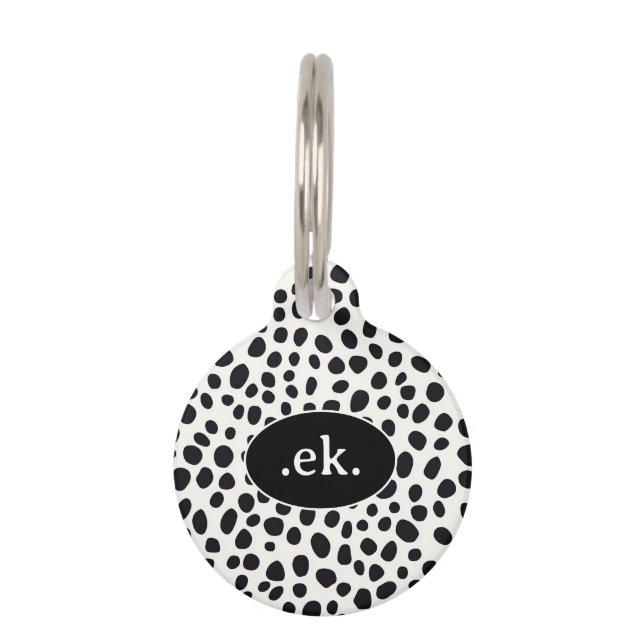  Dalmatian Dog Abstract Pattern Black Monogram Pet Tag (Front)