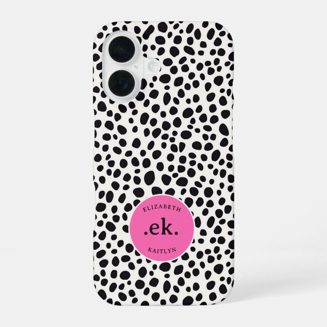  Dalmatian Dog Abstract Pattern Hot Pink Monogram iPhone 16 Case (Back)