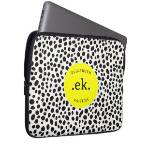  Dalmatian Dog Abstract Pattern Hot Pink Monogram Laptop Sleeve