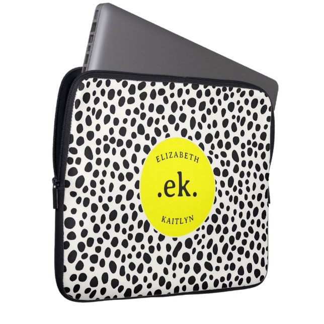  Dalmatian Dog Abstract Pattern Hot Pink Monogram Laptop Sleeve (Front Right)