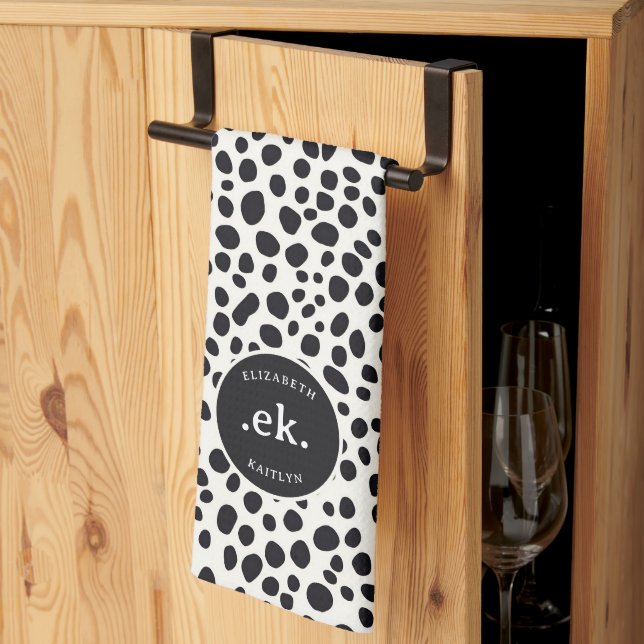  Dalmatian Dog Abstract Pattern Monogram Tea Towel (Thirds Fold)
