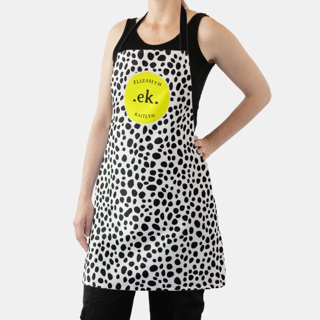  Dalmatian Dog Abstract Pattern Yellow Monogram Apron (Insitu)