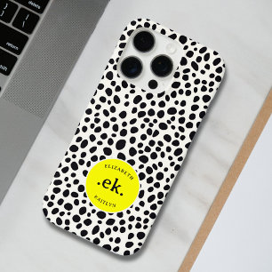  Dalmatian Dog Abstract Pattern Yellow Monogram iPhone 16 Pro Case