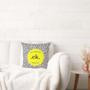 Dalmatian Dog Abstract Pattern Yellow Monogram Cushion