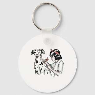 Dalmatian Dog And Tattoo Lover Woman Design _1 Key Ring