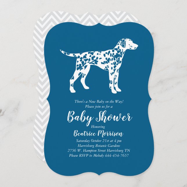 Dalmatian Dog Baby Shower Blue Boy Invitation (Front/Back)