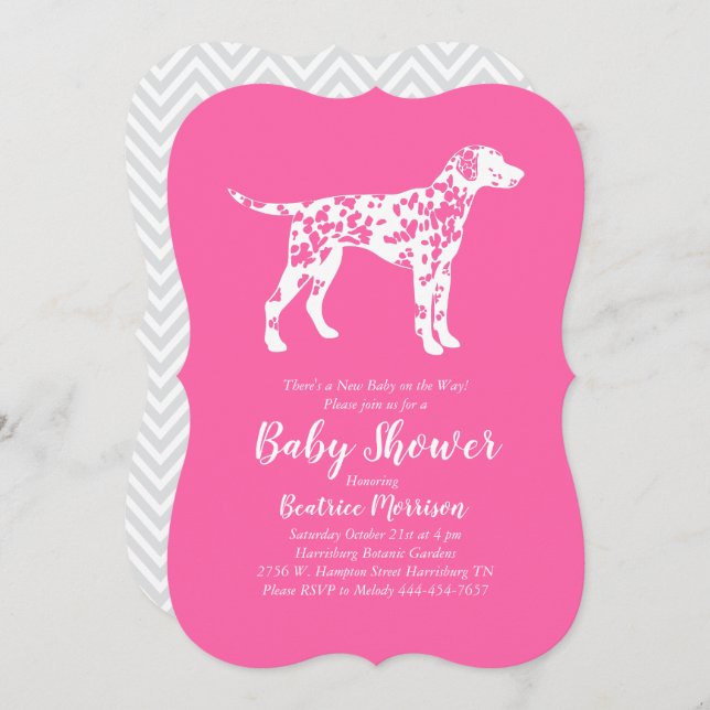 Dalmatian Dog Baby Shower Pink Girl Invitation (Front/Back)