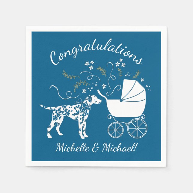 Dalmatian Dog Baby Shower Puppy Blue Boy Napkin (Front)
