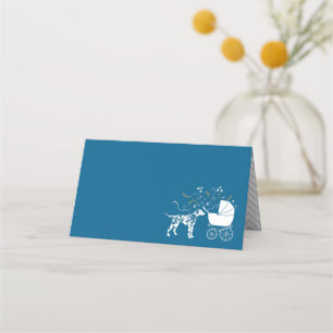 Dalmatian Dog Baby Shower Puppy Blue Boy Place Card