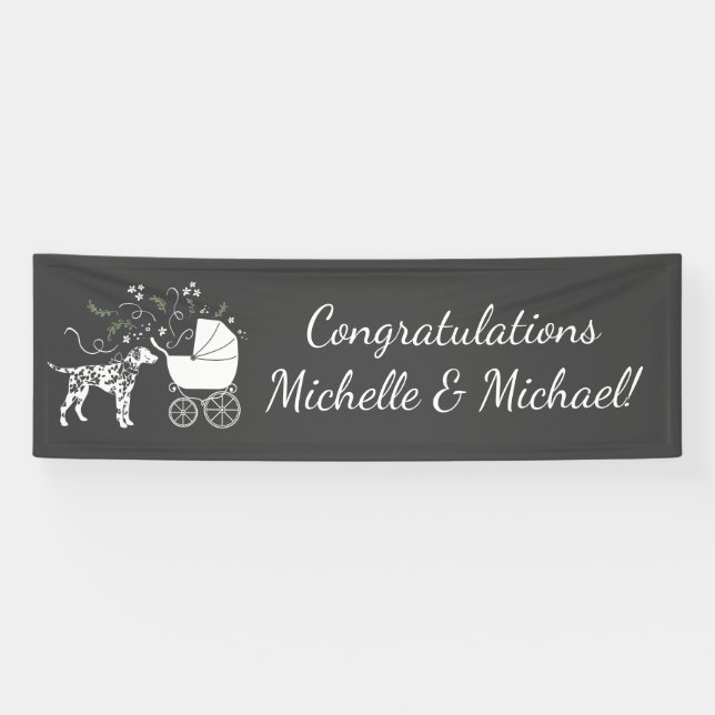 Dalmatian Dog Baby Shower Puppy Grey Banner (Horizontal)