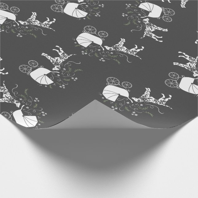 Dalmatian Dog Baby Shower Puppy Grey Wrapping Paper (Corner)