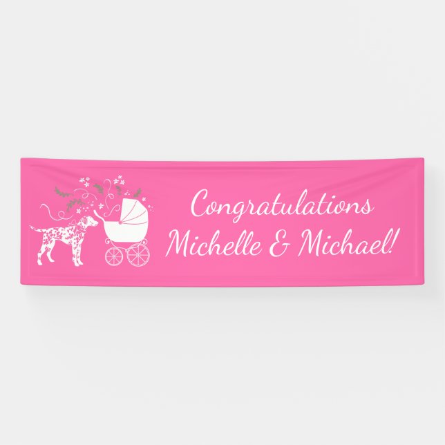 Dalmatian Dog Baby Shower Puppy Pink Girl Banner (Horizontal)
