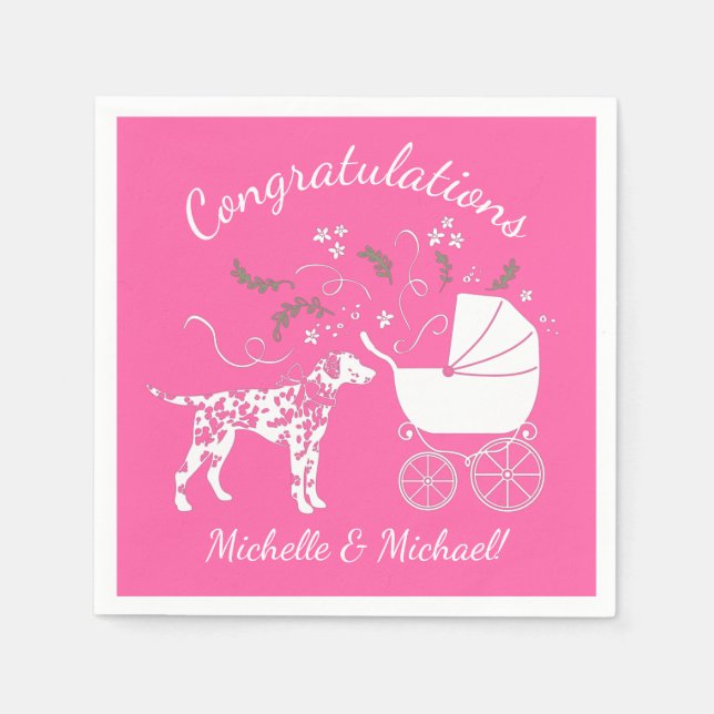 Dalmatian Dog Baby Shower Puppy Pink Girl Napkin (Front)