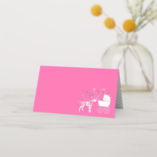 Dalmatian Dog Baby Shower Puppy Pink Girl Place Card (Front)