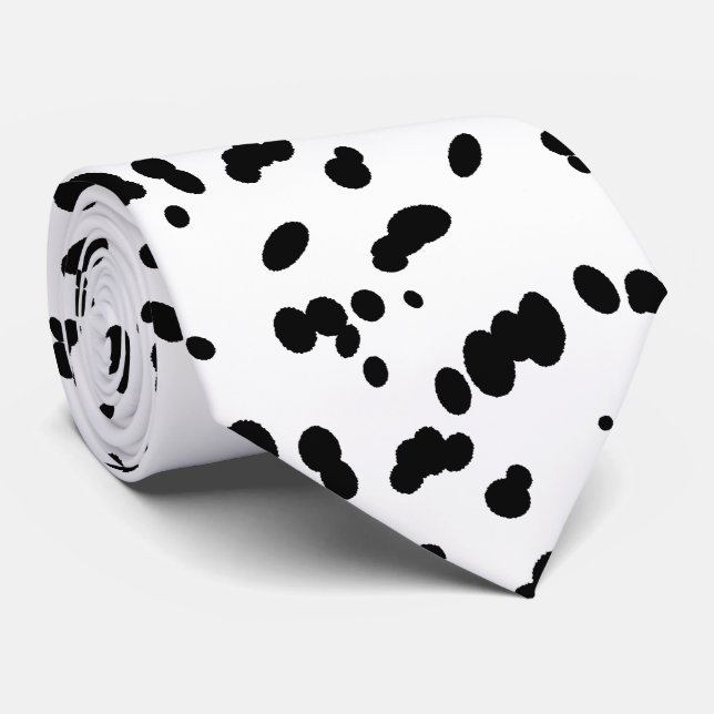 Dalmatian Dog Black and White Spots Pattern Tie (Rolled)