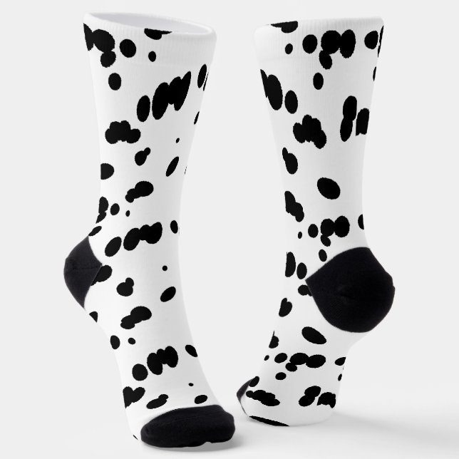 Dalmatian Dog Black and White Spotty Fur Pattern Socks (Angled)