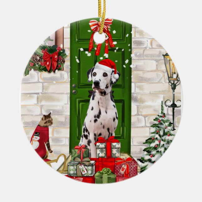 Dalmatian Dog Christmas  Ceramic Tree Decoration (Front)