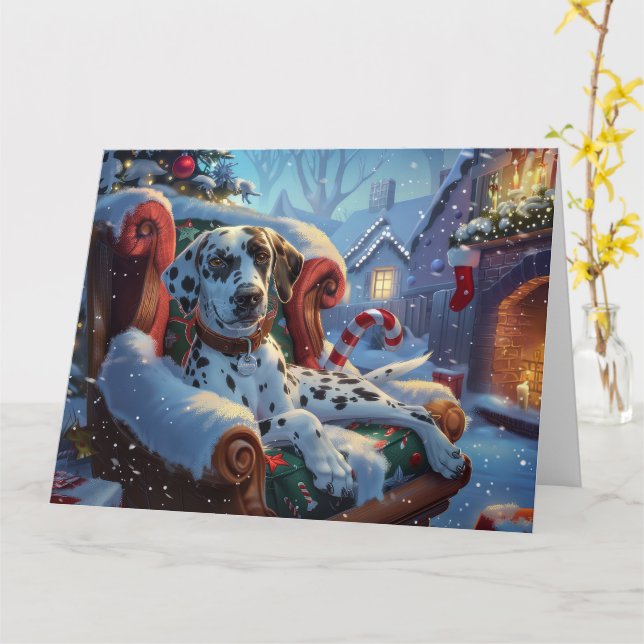 Dalmatian Dog Christmas Festive Card (Yellow Flower)