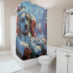 Dalmatian Dog Christmas Festive Shower Curtain