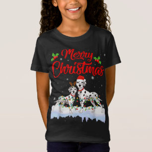 Dalmatian Dog Christmas Lights Funny Hat Santa Xma T-Shirt