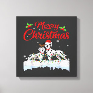 Dalmatian Dog Christmas Lights Santa Hat Xmas Dog Canvas Print