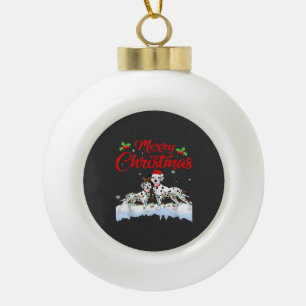 Dalmatian Dog Christmas Lights Santa Hat Xmas Dog  Ceramic Ball Christmas Ornament