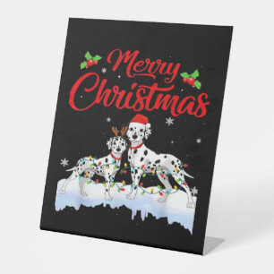 Dalmatian Dog Christmas Lights Santa Hat Xmas Dog Pedestal Sign