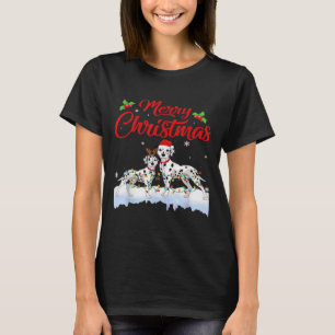 Dalmatian Dog Christmas Lights Santa Hat Xmas Dog T-Shirt