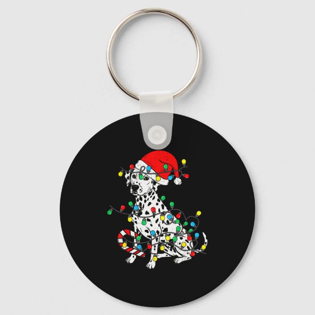 Dalmatian Dog Christmas Lights Santa Xmas Pet Dog  Key Ring (Front)