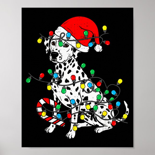 Dalmatian Dog Christmas Lights Santa Xmas Pet Dog  Poster (Front)