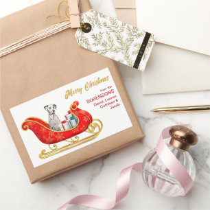 Dalmatian Dog Christmas Sleigh Rectangular Sticker