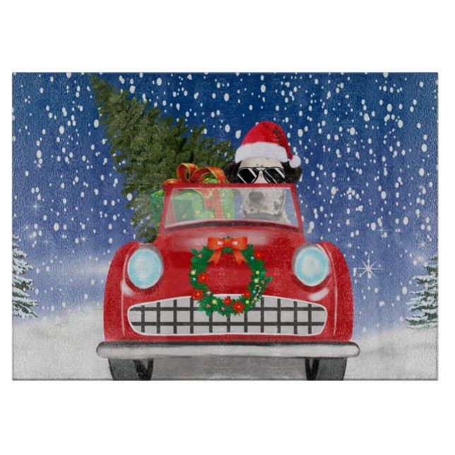 Dalmatian Dog Driving Car In Snow Christmas   Cutting Board (Front)