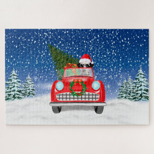 Dalmatian Dog Driving Car In Snow Christmas   Jigsaw Puzzle