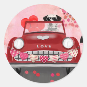 Dalmatian Dog Driving Car with Hearts Valentine's Classic Round Sticker