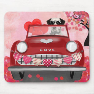 Dalmatian Dog Driving Car with Hearts Valentine's Mouse Pad
