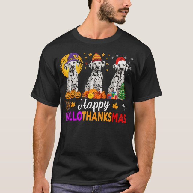 Dalmatian Dog Halloween Christmas Hallothanksmas T-Shirt (Front)