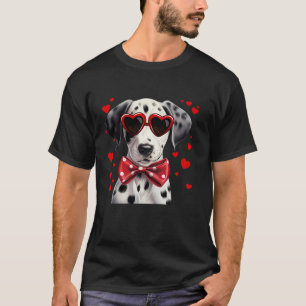 Dalmatian Dog Hearts Sunglasses Red Bow Tie Valent T-Shirt