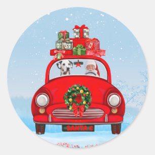 Dalmatian Dog In Car With Santa Claus  Classic Round Sticker