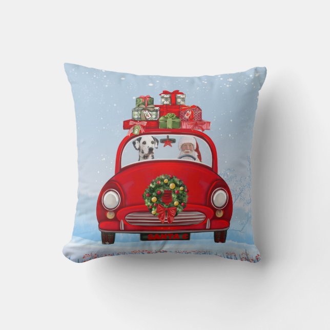 Dalmatian Dog In Car With Santa Claus Cushion (Front)
